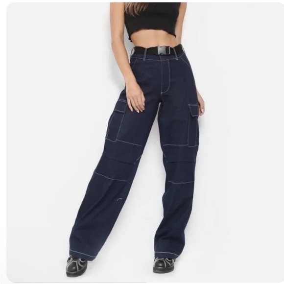 I. AM. GIA. Ace High Waist Denim Cargo Pants - Picture 1 of 7